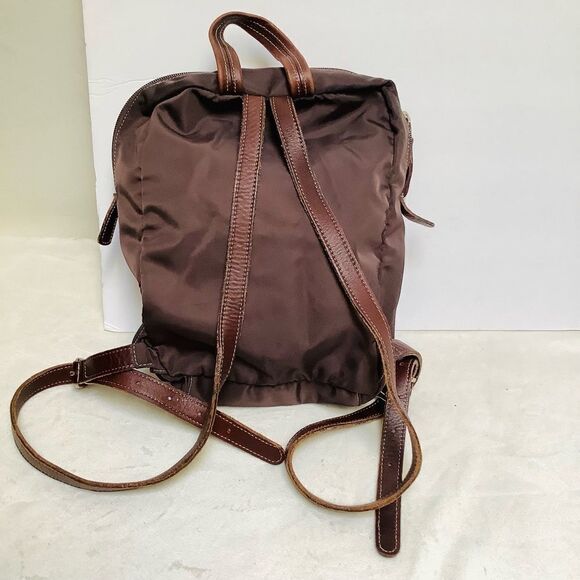 ROOTS CANADA BROWN BACKPACK LEATHER NYLON EUC